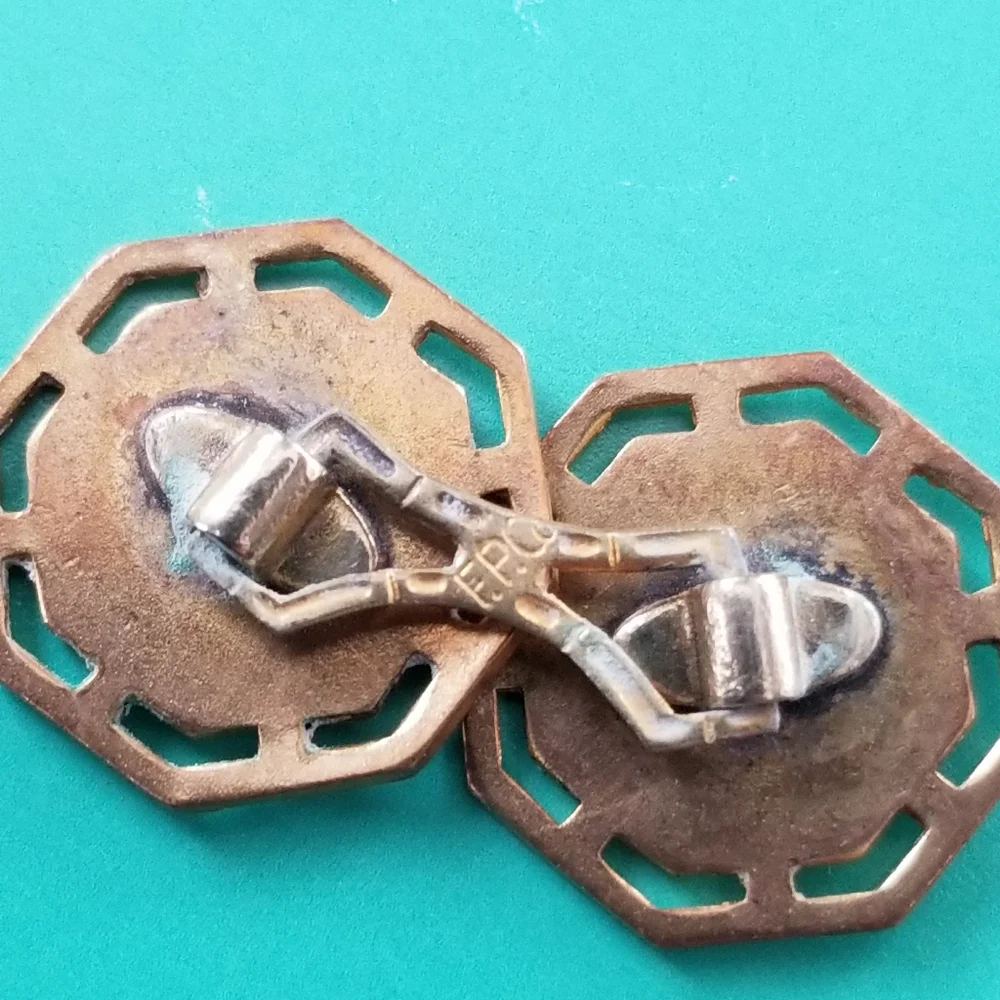 Vintage cuff links FPCo double button gold tone art deco cufflinks
